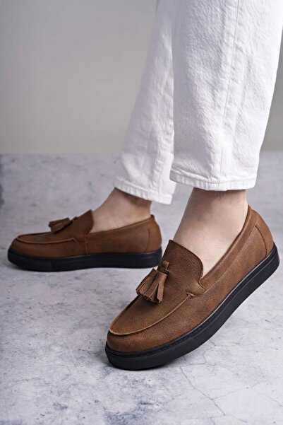 Zerenyus Zrj153 Laceless Tasseled Men's Loafer Classic Shoes - Tan Black