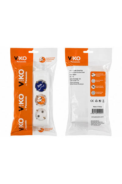 Viko by Panasonic 3’lü Topraklı Grup Priz 2 Metre Kablolu Çocuk Korumalı