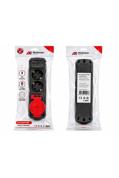 Mutlusan Electric Mutlusan 3’lü Grup Priz 1 Trifaze 2 Monofaze IP44 Kapaklı S...