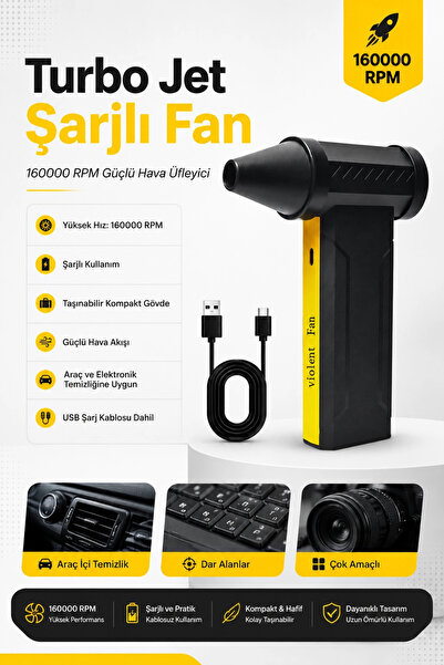 Vothoon Turbo Jet 160000 RPM Taşınabilir Şarjlı Hava Üfleyici 2x5000 mAh Bataryalı Mini Fan