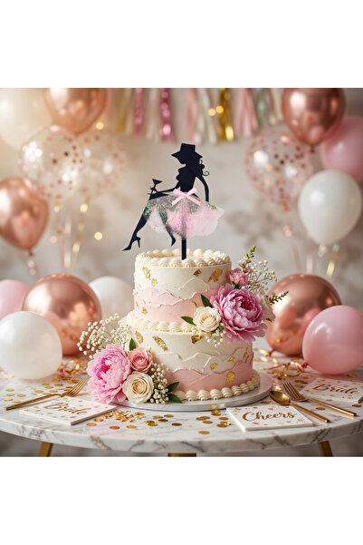 DODOMAR Bride Pembe Tül Etekli Çubuklu Pasta Süsü Bekarlığa Veda Cake Topper ...