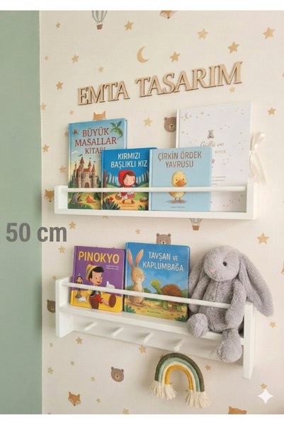 emta tasarım 50 cm 2 li set Beyaz raf askılık Montessori kitaplık çocuk odası...