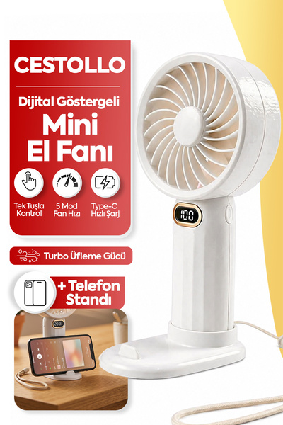 Cestello Dijital Ekranlı 5 Kademeli Turbo Üfleme El Ve Masa Fanı Taşınabilir ...