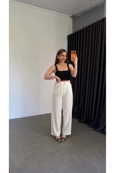 elif teke Palazzo Gold Buttoned Trousers Ecru