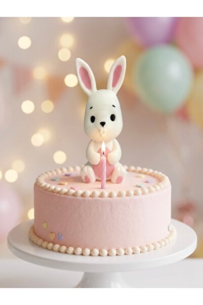 hediyesepetinde 🐰 Mum Üfleyen Tavşan Pasta Süsü – Sevimli Tavşan Cake Topper...