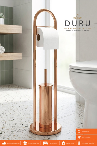 BANYO ROSE BAKIR WC TUVALET KAĞITLIĞI VE TUVALET FIRÇALIĞI SETİ