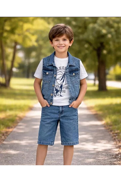 Generic Brand 5/12 Years Old Children's Set with Denim Fabric T-Shirt