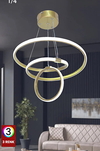 FUZON Mars 3 Renk Eskitme Gold Kasa Salon Led Avize Ledli Avize Büyük Salon A...