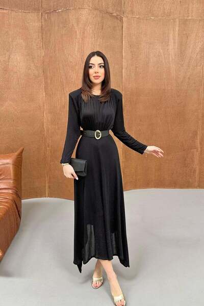 Caddebostan Moda فستان موسمي بأكمام طويلة وحزام لامع