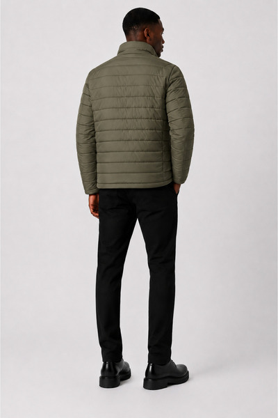 ZELASU Men's Khaki Lined Water-Repellent Windproof Quilted Fiber-Filled Stand Collar Puffer Jacket