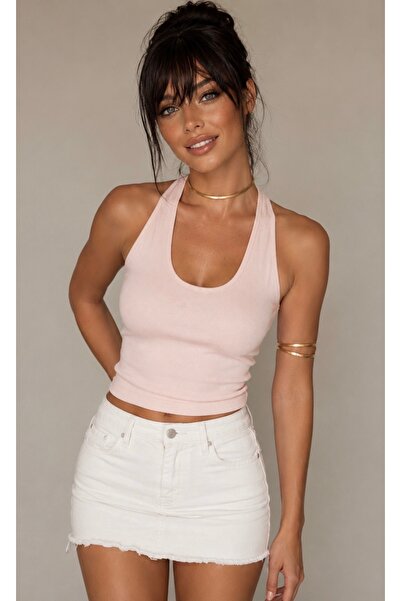 Be Best Women's Powder U-Neck Backless Blouse Be411