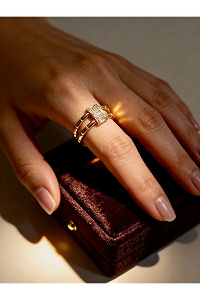 ayoljewelry خاتم من الفولاذ الذهبي بتصميم عصري مرصع بحجر الباغيت اللامع ذو مظ...