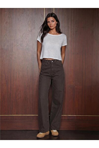WeShaya Brown Cotton High Waist Wide Leg Palazzo Jeans 6656 Pants