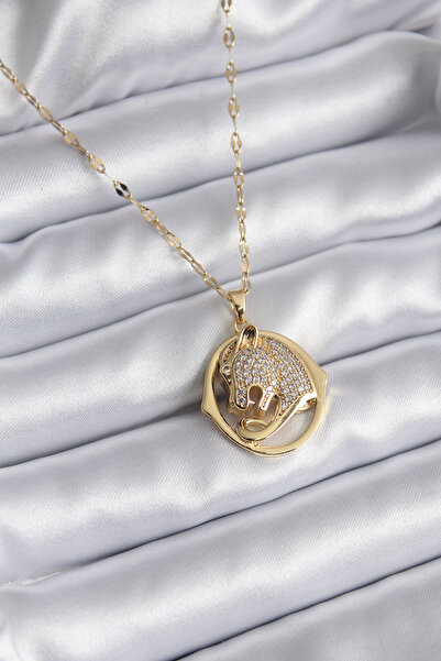 ETC 316L Steel Gold Color Zircon Stone Jaguar Model Women's Necklace 5886 - M...