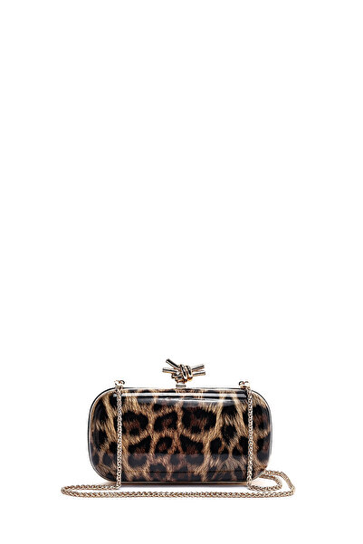 Derimod Women's Leopard Patterned Long Chain Strap Mini Box Evening Dress Bag...