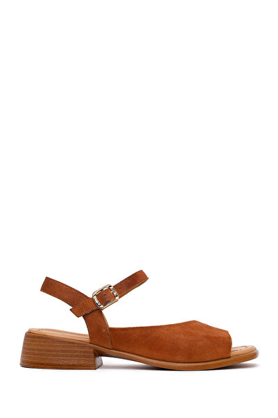 Derimod Women's Dark Powder Ankle Buckle Short Heeled Suede Leather Sandals 2...