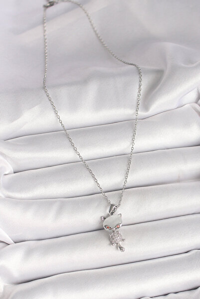 Generic Brand 316L Steel Silver Color Chain Zircon Stone Cat Model Women's Ne...