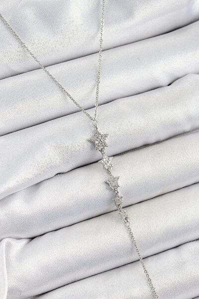 ETC Brass Zircon Stone Row Star Figured Y Model Silver Color Women's Necklace...