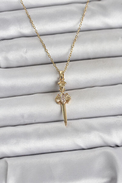 Generic Brand 316L Steel Chain Gold Color Sword Model Women's Necklace 5886