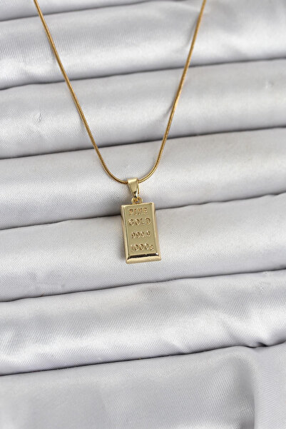 316L Çelik Zincir Gold Renk Külçe Altın Model Kadın Kolye 5886