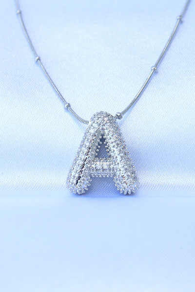 ETC 316L Steel Chain Zircon Stone a Letter Silver Color Bubble Necklace 5886 ...