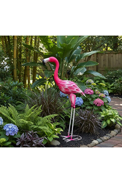 BGA Dekoratif Metal pembe Flamingo kuş heykel ev bahçe yazlık bahçe saksı bit...