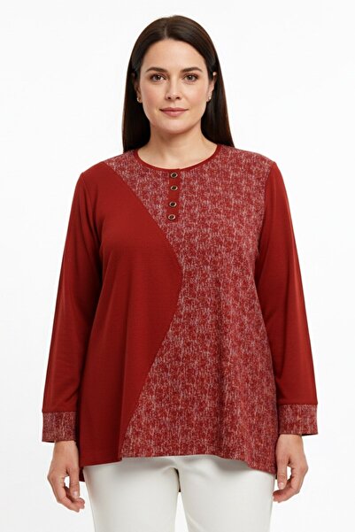 hadiora Women's Orange Patterned Combed Cotton Blouse