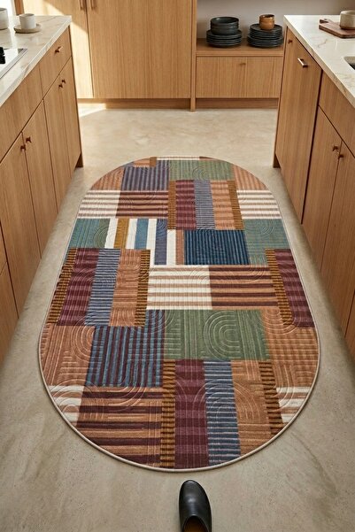Raschel Carpet Oval Bohem Yıkanabilir Leke Tutmaz Modern Mutfak Halısı Multi ...