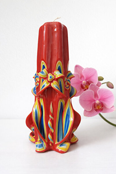 LeviLux Candles Tricolor artistic carved candle 20 cm – handmade edition