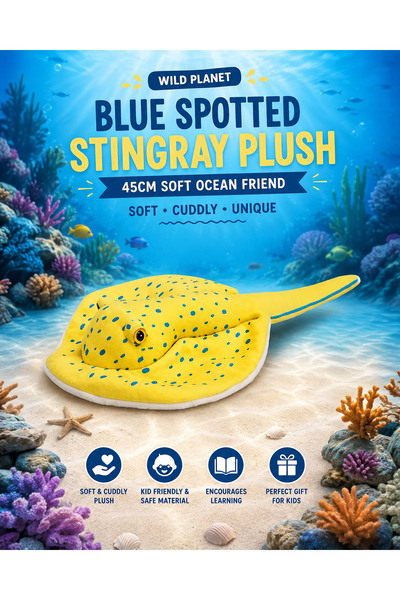 Wild Planet Blue Spotted Stingray Plush Toy 45cm Soft Ocean Stuffed Animal Re...