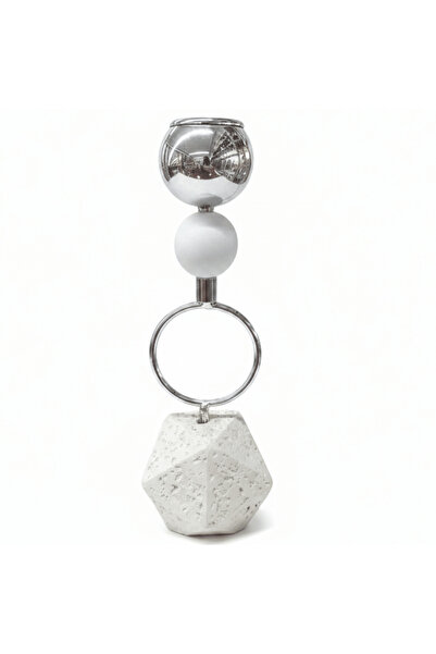 AKDC Silver metal candle holder with elegant chalk base 22 cm