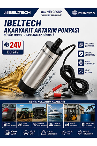 İBELTECH 24V Dizel Benzin Yağ Aktarma Pompası Bakır Sargılı Mazot Pompası 2400