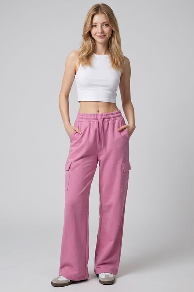 bacc Gül Kurusu Cargo Pocket Wide Leg Sweatpants