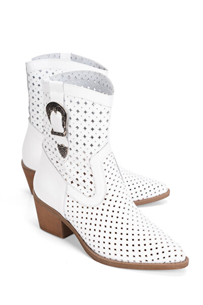 PASSAGE SHOES 8013 Women's Genuine Leather Side Buckle Summer Boots White-2