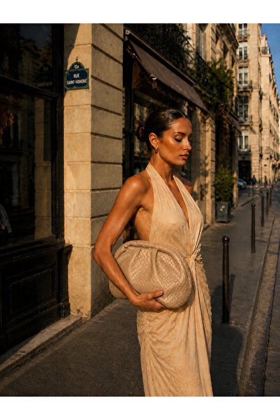 MEC BAG&CO Geantă clutch bej cu model tricotat