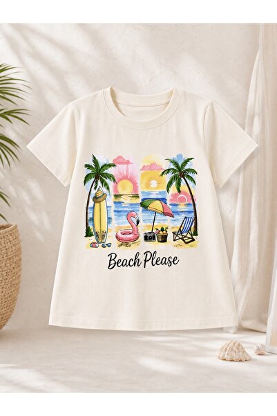 SETTY KOOP Girls Beach-Print T-Shirt – Short Sleeve Crew Neck Top for Summer ...
