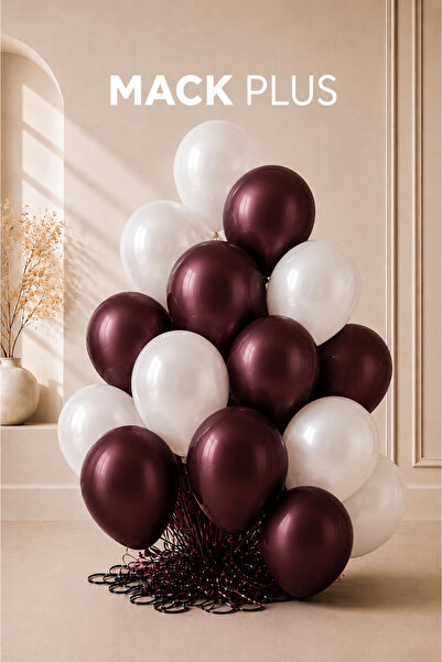 MACK PLUS 10’lu Beyaz & Metalik Bordo Premium Balon Seti – Helyum Uyumlu ve D...