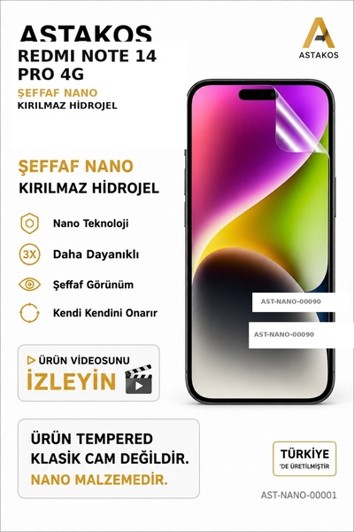 Astakos واقي شاشة هيدروجيل نانو شفاف غير قابل للكسر متوافق مع ريدمي نوت 14 بر...