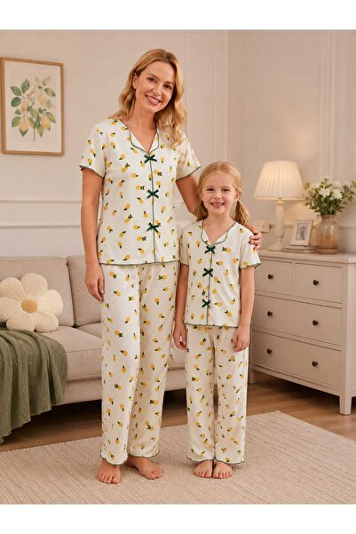zahider Mother Daughter Cotton Soft Lemon Pattern Summer Short-Sleeve Pajamas...