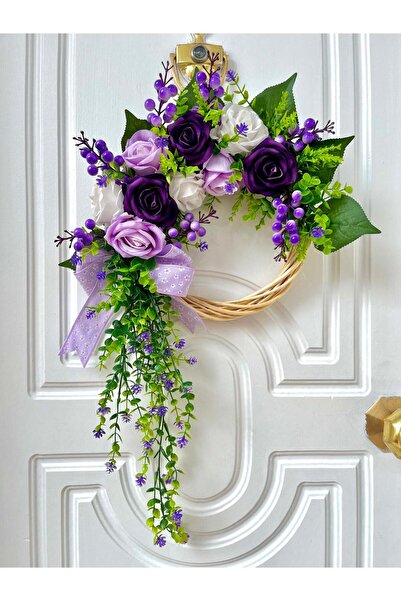 Beykan handmade Ghirlandă de bambus pentru ușă de grădină, ornament violet