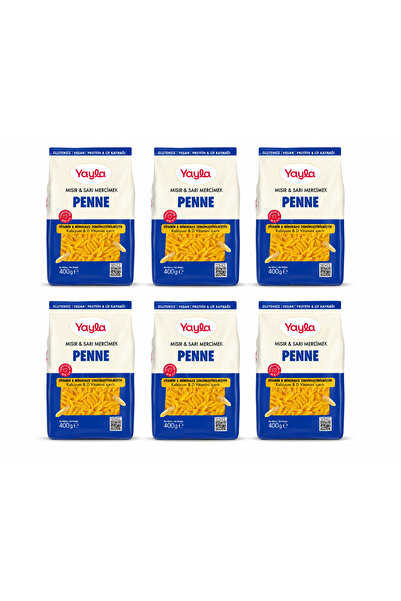Yayla Glutensiz Mısır & Sarı Mercimek Penne Makarna 400 Gr x 6’lı Avantaj Pak...