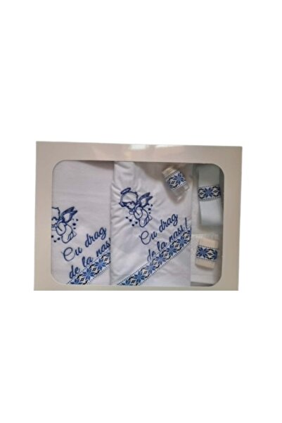 HUGBEBE Set de botez, 6 piese, cu păturică și prosop, motiv tradițional cu în...