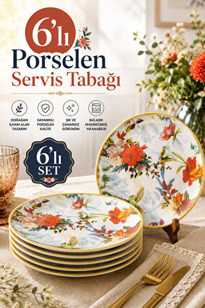 Tulu 6'lı Porselen Servis Tabağı Makinede Yıkana Bilir