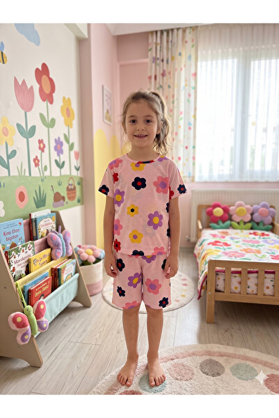 deve kids Devojčice, pamučna letnja tanka tkanina, roze šarene cvetove, set k...