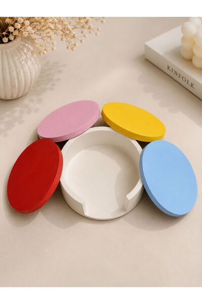 CalmaFlame Modern Colorful Coaster Set |   4-Pack with Stand (Stone Powder)