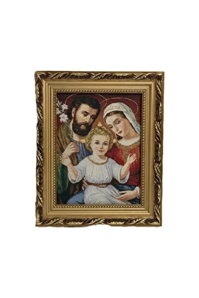 VERSET Orthodox Textile Icon (Tapestry) Holy Family, Baroque Gold Frame, 24x2...