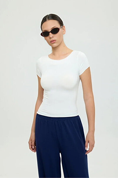 CloudyMood Women's Ultra Soft Boat Neck Short Sleeve Blouse Ecru