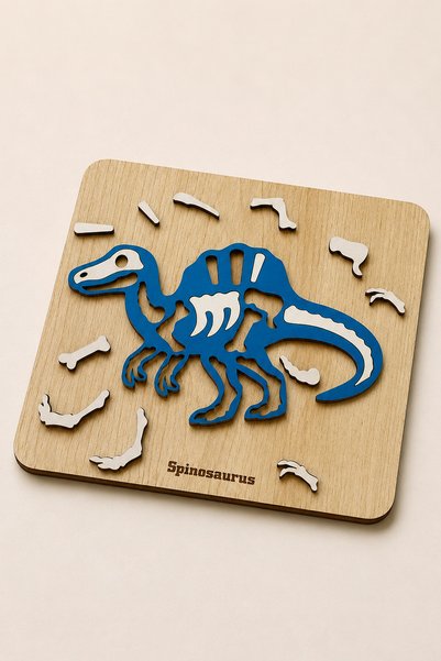 Store Wooden Dinosaur Puzzle Find and Fit Toy Spinosaurus Skeleton Educational Montessori Puzzle for Ages 3+