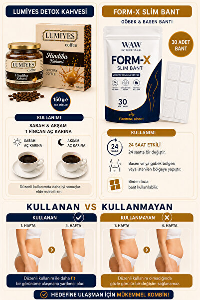 waw international FORM-X Slim Göbek Basen Bandı 30 Adet + Hindiba Kahvesi 150 g