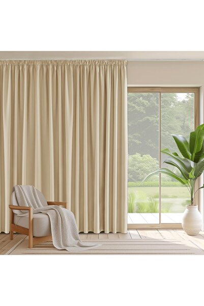 PONY DANCE Opaque curtain with hem, 245x200 cm, beige, with thermal protectio...